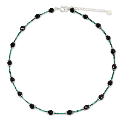 Handcrafted Onyx, Calcite and Sterling Silver Choker