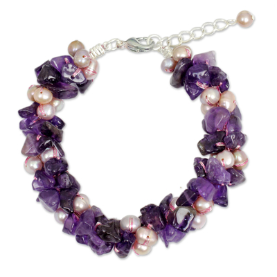 Pink Pearls and Amethyst Handmade Bracelet
