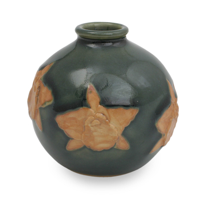 Artisan Crafted Celadon Ceramic Vase from Thailand