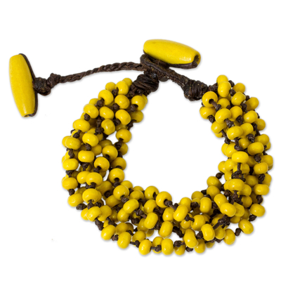 Wood Beaded Jewelry Yellow Torsade Bracelet