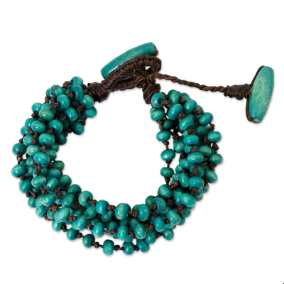 Blue Torsade Bracelet Wood Beaded Jewelry