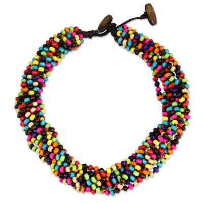 Multicolor Wood Beaded Artisan Crafted Necklace