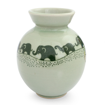 Handmade Green Celadon Ceramic Elephant Vase