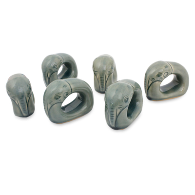 Blue Celadon Elephant Napkin Rings (set of 6)