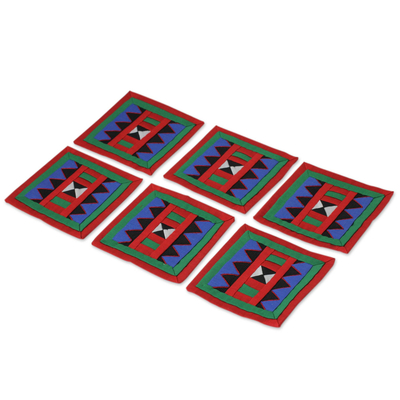 Handwoven Lahu Hill Tribe Red and Green Cotton Coasters