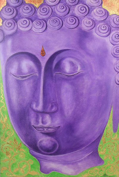 Purple Buddha Painting Signed Thai Fine Arts