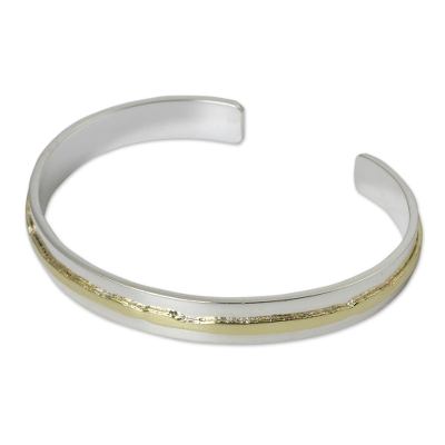 Gold Accent Sterling Silver Matte Cuff Bracelet