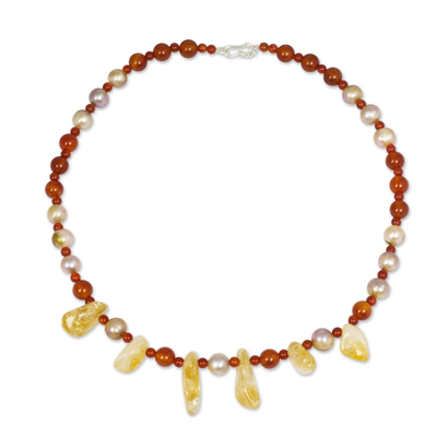Carnelian Necklace with Citrine and Cultured Pearls