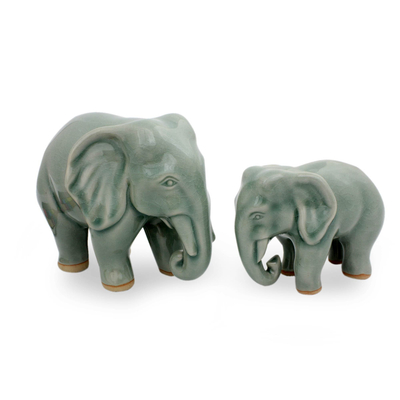 Elephant Celadon Ceramic Sculptures (pair)