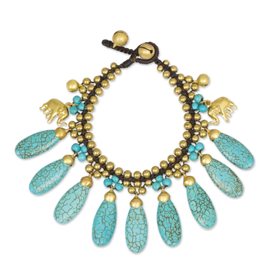 Brass Beaded Turquoise Colored Elephant Bracelet