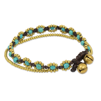Hand Knotted Beaded Bracelet with Calcite and Brass Bells
