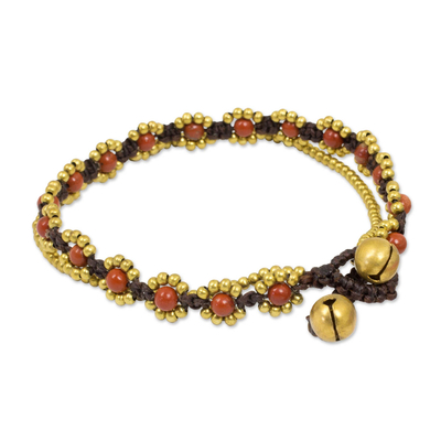 Hand Knotted Beaded Bracelet with Jasper and Brass Bells