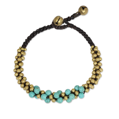 Turquoise Colored Thai Beaded Bracelet with Brass