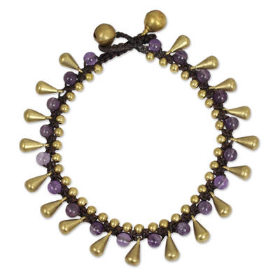 Thai Beaded Bracelet with Amethyst and Brass