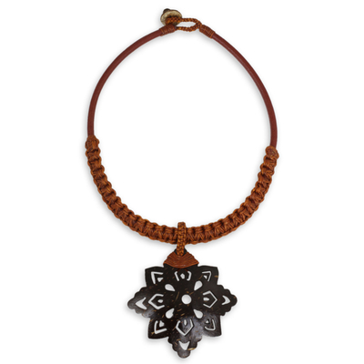 Hand Made Leather Necklace with Coconut Shell Pendant