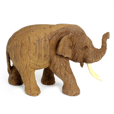 Hand-Carved Teak Wood Elephant Statuette from Thailand