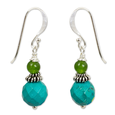 Green and Turquoise Blue Beaded Dangle Earrings