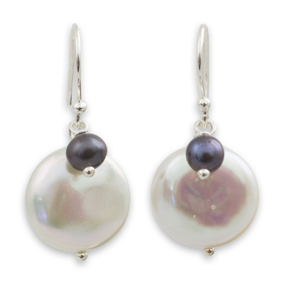 Thai White and Gray Cultured Pearl Dangle Earrings