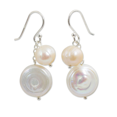 Handcrafted White Pearl Dangle Earrings from Thailand
