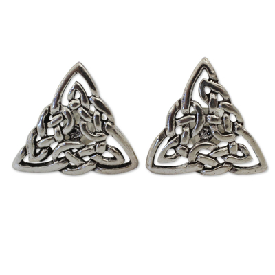 Celtic Triangle Knot Button Earrings in Sterling Silver