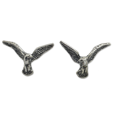 Original Handmade Sterling Silver Eagle Button Earrings