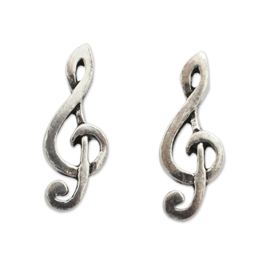 Musical Sol Key Note G Clef Earrings in 925 Sterling Silver