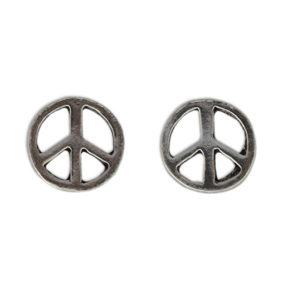 Sterling Silver Peace Symbol Stud Earrings from Thailand