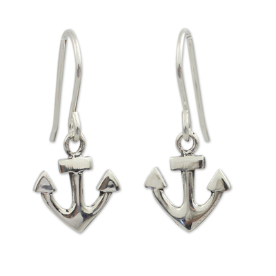 Handcrafted Sterling Silver Anchor Dangle Earrings
