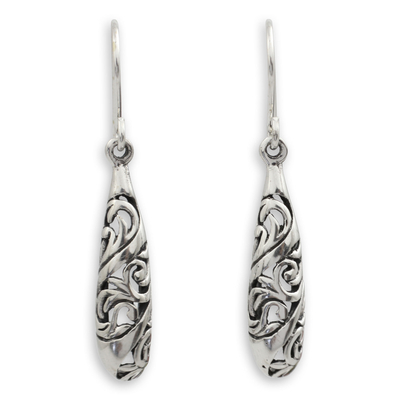 Thai Filigree Dangle Earrings in Polished Sterling Silver