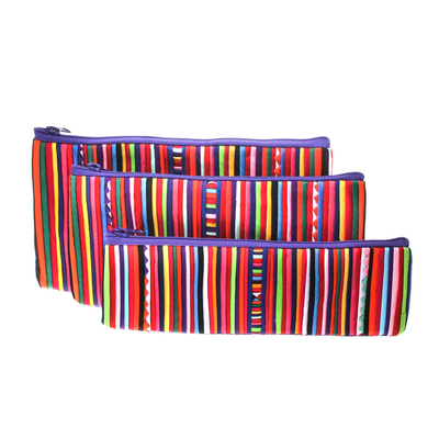 Purple Striped Makeup Cases from Thailand (Set of 3)
