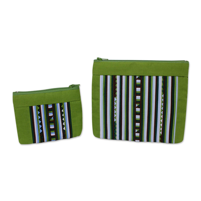 Fair Trade Lime Green Cotton Blend Makeup Bags (pair)