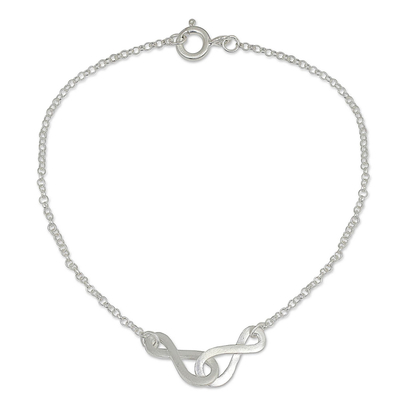Linked Infinity Symbol Bracelet in Brushed Sterling Silver
