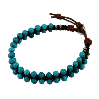 Artisan Crafted Recon Turquoise and Leather Bracelet