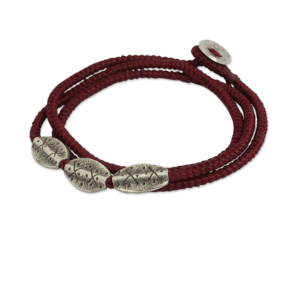 Silver 950 and Red Cord Wrap Bracelet from Thailand