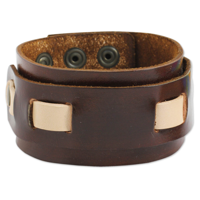 Artisan Crafted Brown Leather Wristband Bracelet for Men