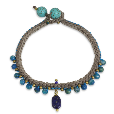 Lapis Lazuli and Agate Braided Bracelet with Brass Beads