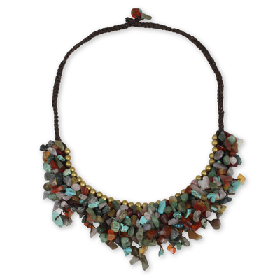 Handcrfated Multicolor Gemstone Brass Necklace