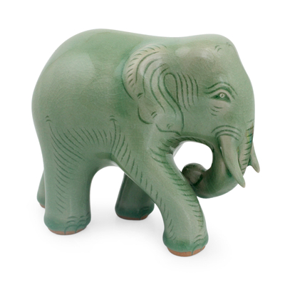 Celadon Ceramic Elephant Figurine by Thai Artisans