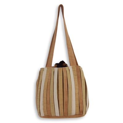 Hand Woven Wool Shoulder Bag with 3 Pockets in Brown and Tan