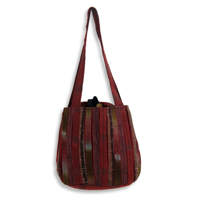 Hand Woven Red Ikat Style Cotton Shoulder Bag with Pockets