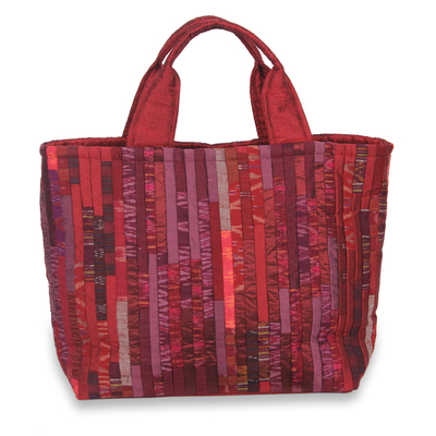 Red Hill Tribe Silk Patterned Tote Bag with Inner Pockets