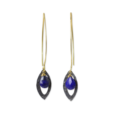 Lapis Lazuli Gold Vermeil and Sterling Silver Leaf Earrings