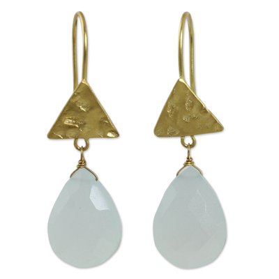 Blue Chalcedony Handmade Gold Plated Earrings