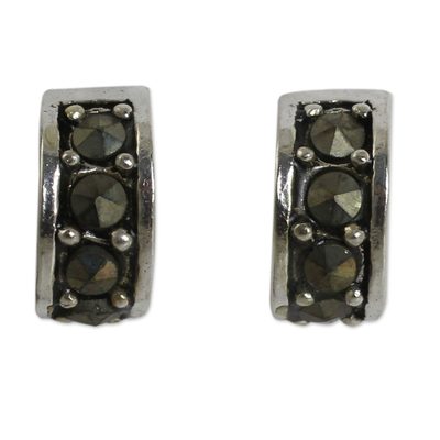 Marcasite Studs on Sterling Silver Half Hoop Earrings
