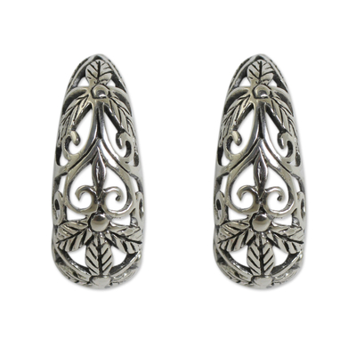 Artisan Crafted Openwork Sterling Silver Half Hoop Earrings