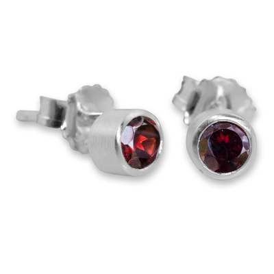 Sterling Silver Stud Earrings with Faceted Garnet
