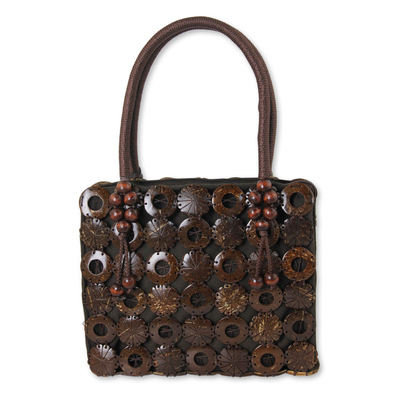 Handmade Brown Purse Crafted of Coconut Shell and Cotton