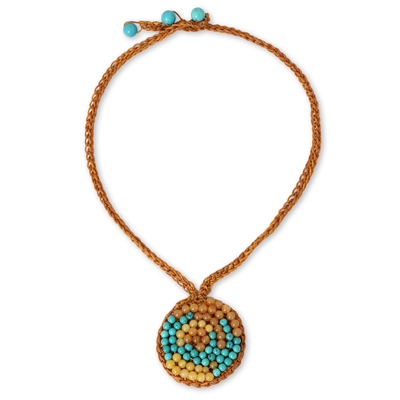 Orange Cord Necklace with Quartz and Calcite Beads