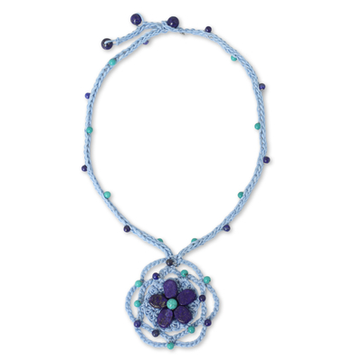 Blue Crocheted Necklace with Lapis Lazuli and Calcite
