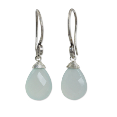 Hand Made Thai Silver and Chalcedony Dangle Earrings